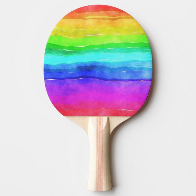 Abstract Watercolor Painted Stripes Rainbow Ping Pong Paddle (Front)