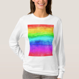 Abstract Watercolor Painted Stripes Rainbow T-Shirt