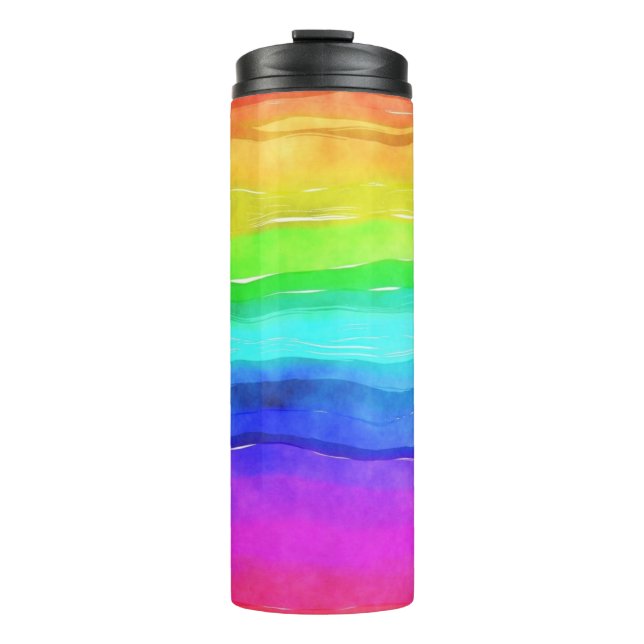 Abstract Watercolor Painted Stripes Rainbow Thermal Tumbler (Front)