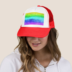 Abstract Watercolor Painted Stripes Rainbow Trucker Hat