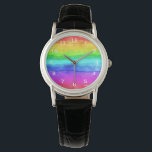 Abstract Watercolor Painted Stripes Rainbow Watch<br><div class="desc">Abstract Watercolor Painted Stripes Rainbow.
rainbow watercolor colourful ,
typography girly trendy chic,
purple pink glitter art,
monogram modern name stylish,
bold fun happy artistic,
expression summer peace green,
blue love drawn abstract,
freedom colour spectrum paint,
gay flag brush creative,
watercolor rainbow colourful , </div>