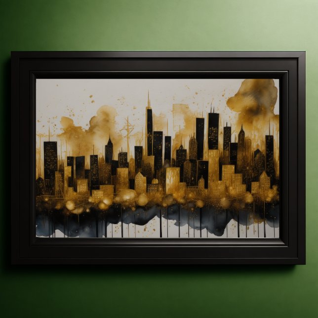 Abstract Watercolor Painting Gold Cityscape 3:2 Poster (Creator Uploaded)