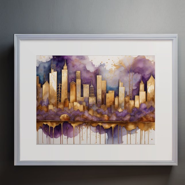 Abstract Watercolor Painting Gold Cityscape 4:3 Poster (Creator Uploaded)