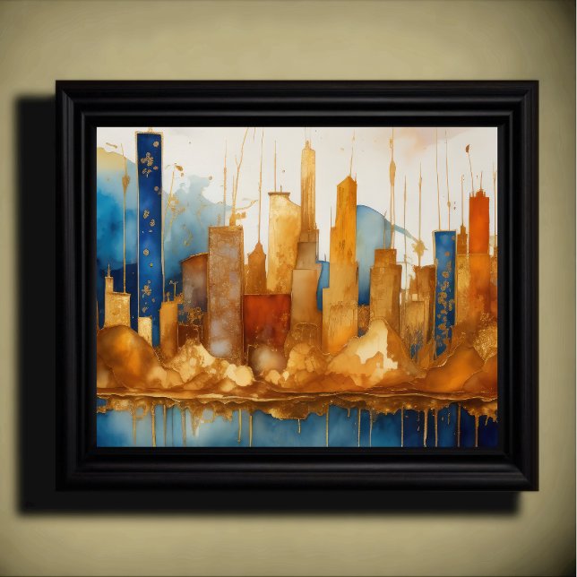 Abstract Watercolor Painting Gold Cityscape 5:4 Poster (Creator Uploaded)