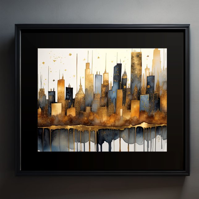 Abstract Watercolor Painting Gold Cityscape 5:4 Poster (Creator Uploaded)