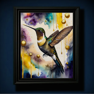 Abstract Watercolor Painting of a Hummingbird 5:4 Poster