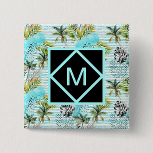 Abstract Watercolor Palm Tree Pattern 2 Inch Square Button