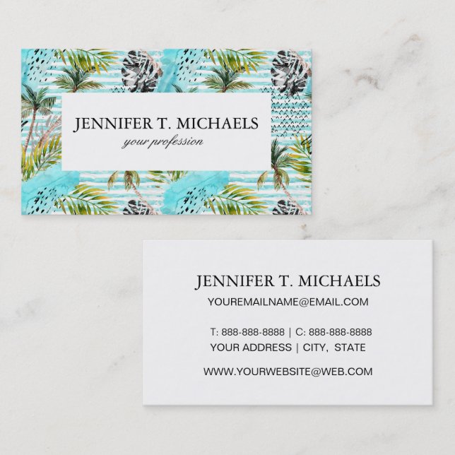 Abstract Watercolor Palm Tree Pattern Business Card (Front/Back)