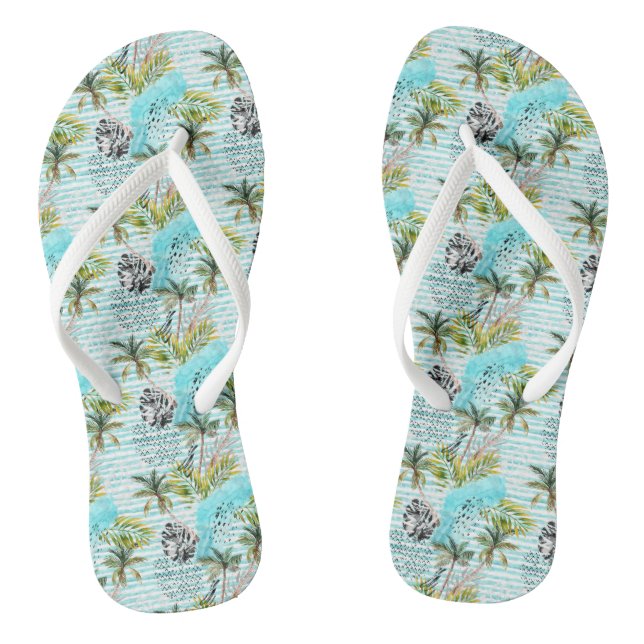 Abstract Watercolor Palm Tree Pattern Flip Flops (Footbed)