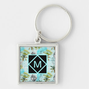Abstract Watercolor Palm Tree Pattern Keychain