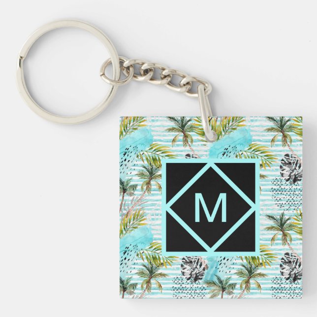 Abstract Watercolor Palm Tree Pattern Keychain (Front)