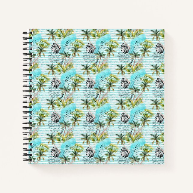 Abstract Watercolor Palm Tree Pattern Notebook (Front)