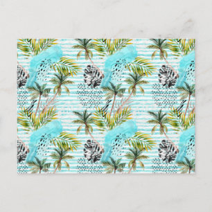Abstract Watercolor Palm Tree Pattern Postcard