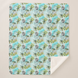 Abstract Watercolor Palm Tree Pattern Sherpa Blanket