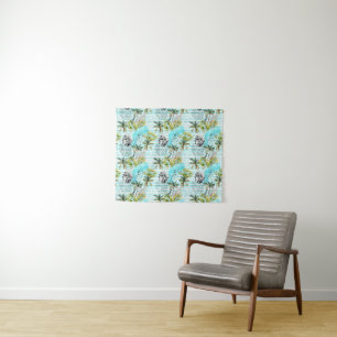 Abstract Watercolor Palm Tree Pattern Tapestry