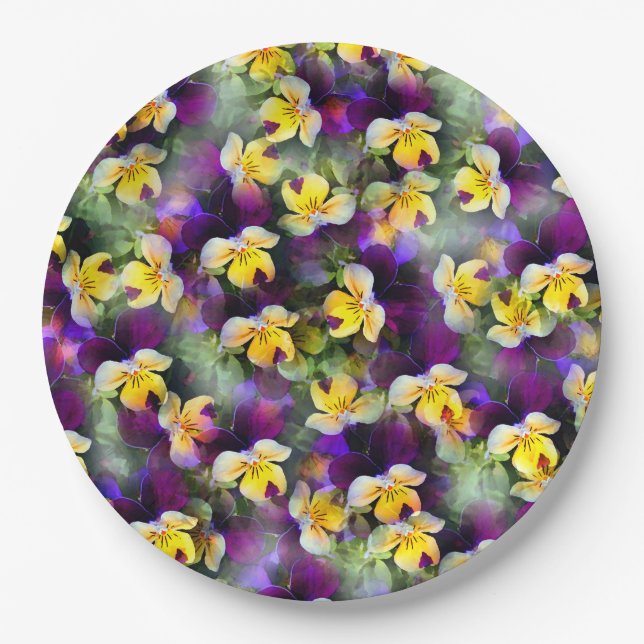 Abstract Watercolor Pansies Paper Plate (Front)