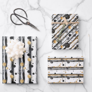 Abstract Watercolor Pattern with Gold Accents Wrapping Paper Sheet