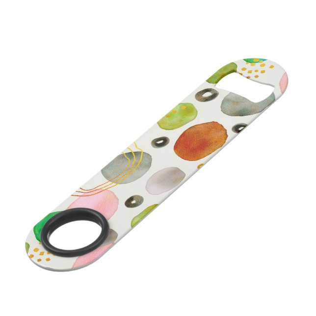 Abstract Watercolor Pebble Gold Glitter Art Bar Key (Back Angled)