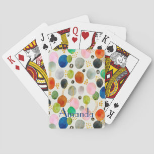 Abstract Watercolor Pebble Gold Glitter Art + Name Playing Cards