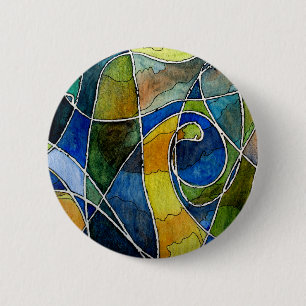 Abstract Watercolor Pen & Ink 2 Inch Round Button