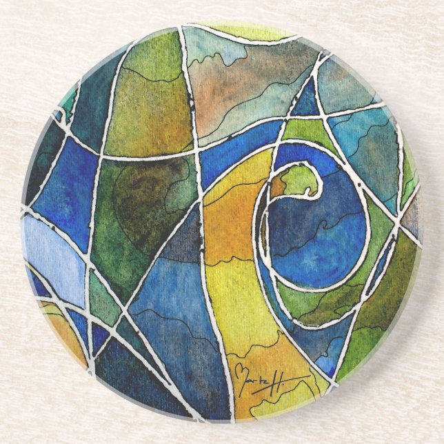 Abstract Watercolor Pen & Ink Coaster (Front)