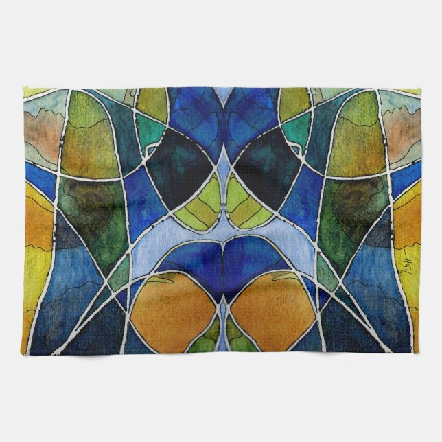 Abstract Watercolor Pen & Ink Kitchen Towel (Horizontal)