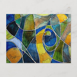 Abstract Watercolor Pen & Ink Postcard