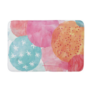 Abstract watercolor pink and orange bath mat