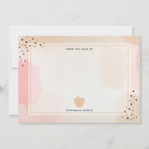 Abstract Watercolor Pink Apple Teacher Card