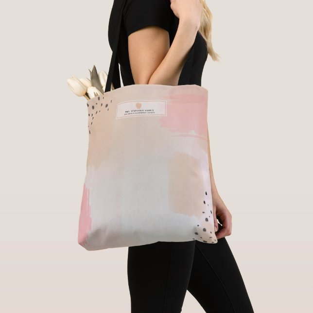 Abstract Watercolor Pink Apple Teacher Tote Bag (Close Up)
