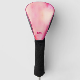 Abstract Watercolor Pink Coral Orange Monogram  Golf Head Cover