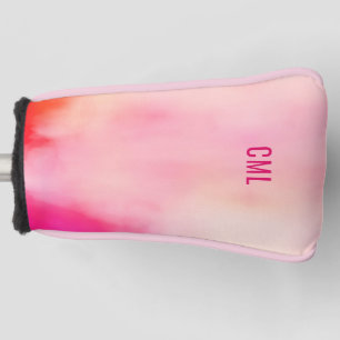 Abstract Watercolor Pink Coral Orange Monogram  Golf Head Cover