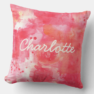 Abstract Watercolor Pink Custom Name Throw Pillow