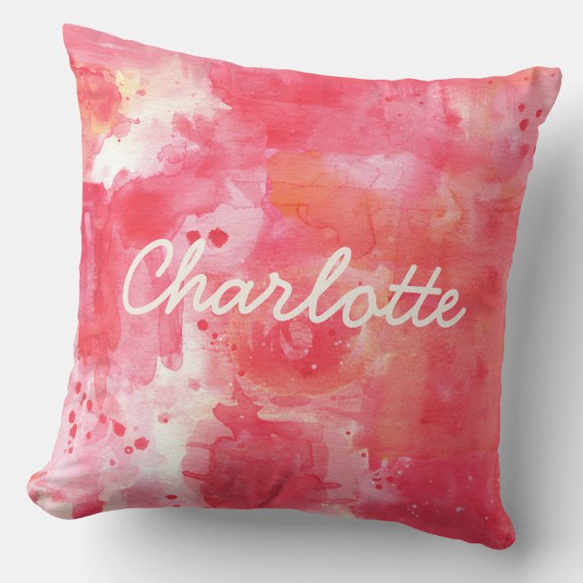 Abstract Watercolor Pink Custom Name Throw Pillow (Creator Uploaded)