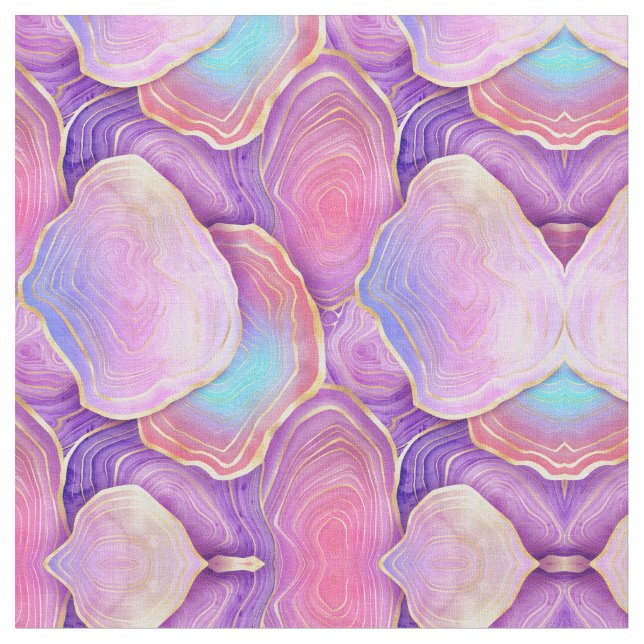 Abstract watercolor pink teal gold lavender agate fabric (Close Up)