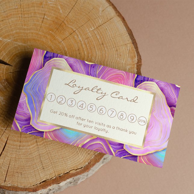 Abstract watercolor pink teal gold lavender agate loyalty card (Abstract watercolor pink teal gold lavender agate)