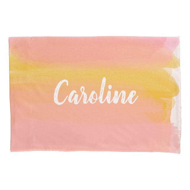 Abstract Watercolor Pink Yellow Personalized Pillowcase (Front)