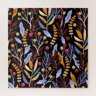 Abstract Watercolor Plants Herbs Pattern Jigsaw Puzzle