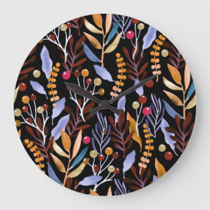 Abstract Watercolor Plants Herbs Pattern Large Clock