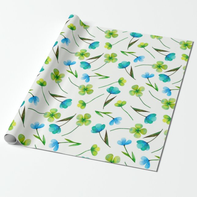 Abstract watercolor plants seamless pattern wrapping paper (Unrolled)