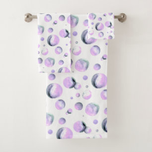 Abstract Watercolor purple bubbles fine art Bath Towel Set