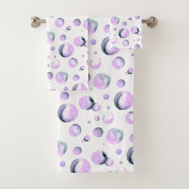 Abstract Watercolor purple bubbles fine art Bath Towel Set (Insitu)