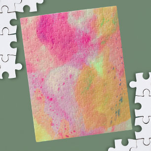 Abstract Watercolor Purple Pink Yellow Splash Jigsaw Puzzle