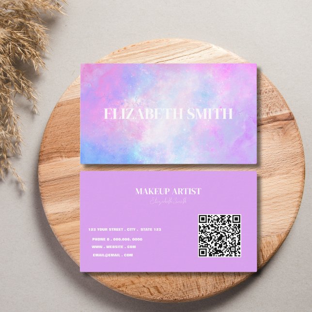 Abstract Watercolor Purple QR Code Business Card (Creator Uploaded)