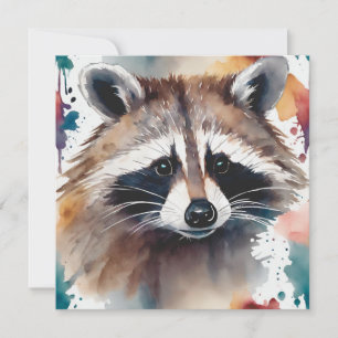 Abstract Watercolor Raccoon Face  Card