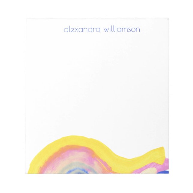 Abstract Watercolor Rainbow Yellow Blue with Name  Notepad (Front)