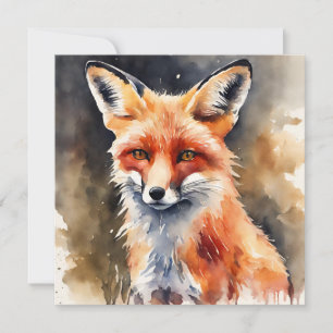 Abstract Watercolor Red Fox  Card
