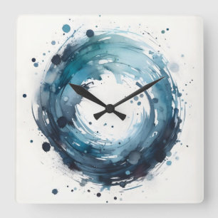 abstract watercolor ring square wall clock