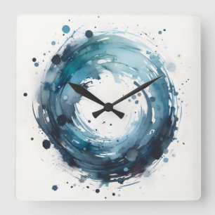 abstract watercolor ring square wall clock