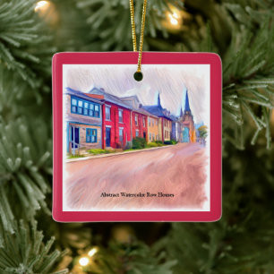 Abstract Watercolor Row Houses Ceramic Ornament